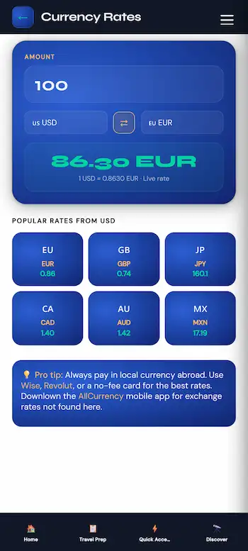 Real-time currency exchange rates
