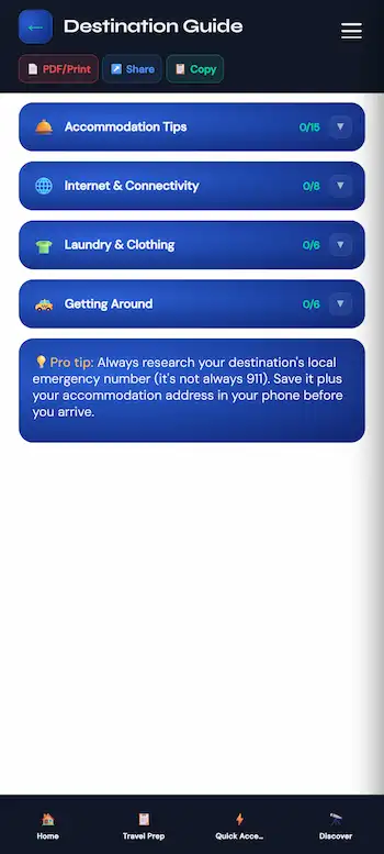 Be prepared with Destination checklist