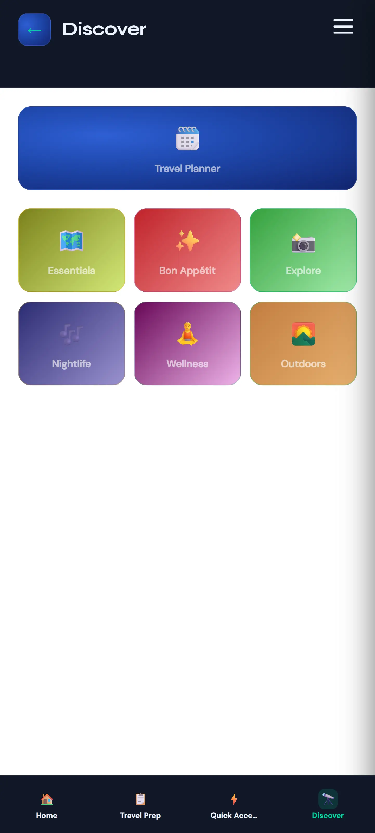 DestinationAGo Discover screen
