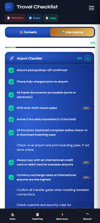 Be prepared with your travel checklist for both domestic and international travel