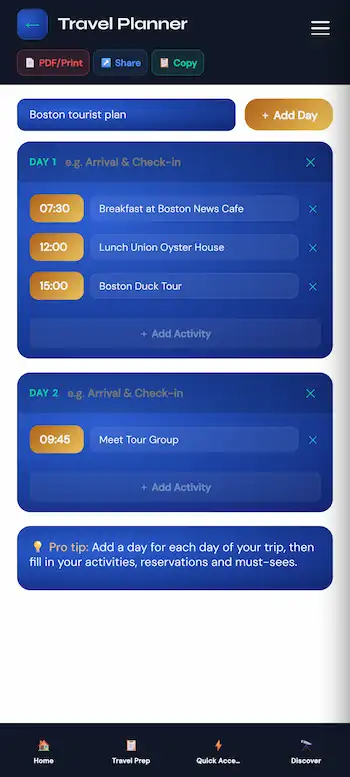 Plan your destination activities with your own travel planner