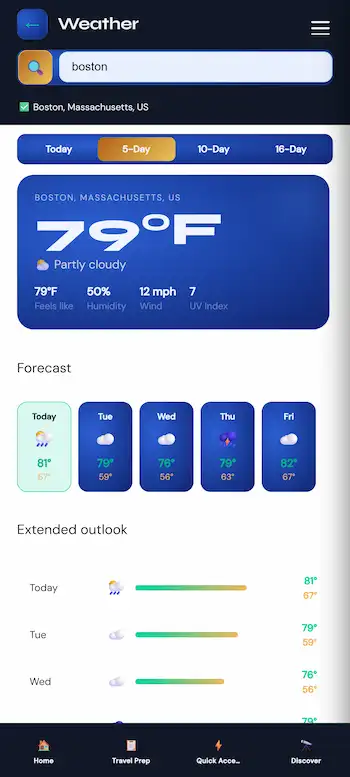 Get real-time weather forecasts results wherever you go